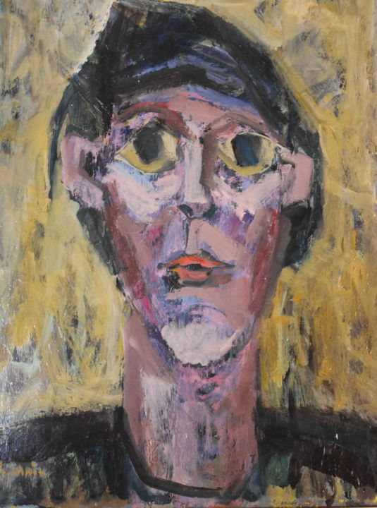 Painting titled "personnage" by Gildas Cadic, Original Artwork, Oil Mounted on Wood Stretcher frame