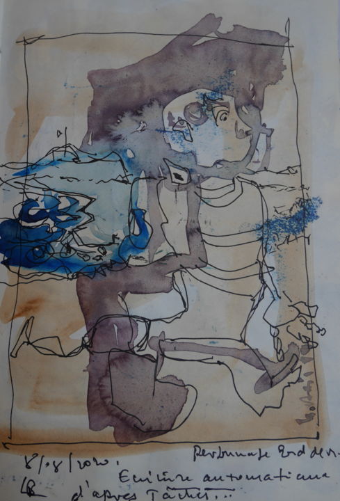 Peinture intitulée "PERSONNAGE BORD DE…" par Gildas Cadic, Œuvre d'art originale, Aquarelle