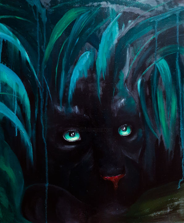 Картина под названием "Panther" - Ulyana Shcherbinina, Подлинное произведение искусства, Масло