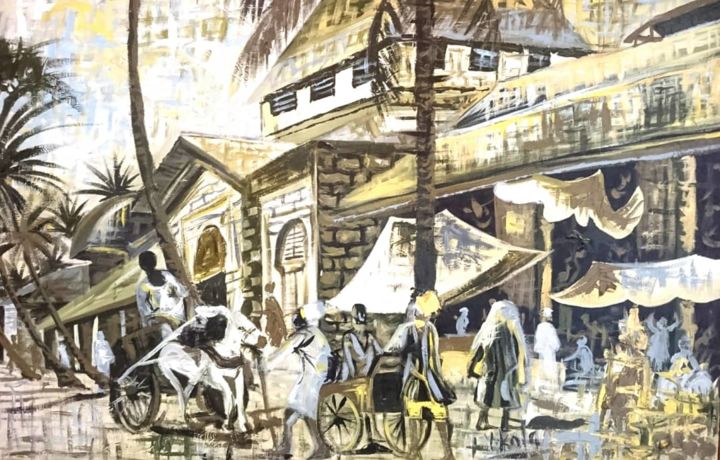 Painting titled "Old Darajani Market…" by Othman Mussa, Original Artwork, Acrylic