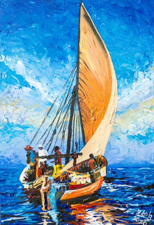 Painting titled "Fishing Time,Coasta…" by Othman Mussa, Original Artwork, Acrylic