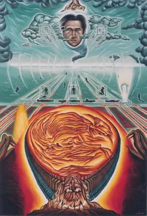 Peinture intitulée "Vision de l'Au-delà" par Pascal Caillens, Œuvre d'art originale, Huile
