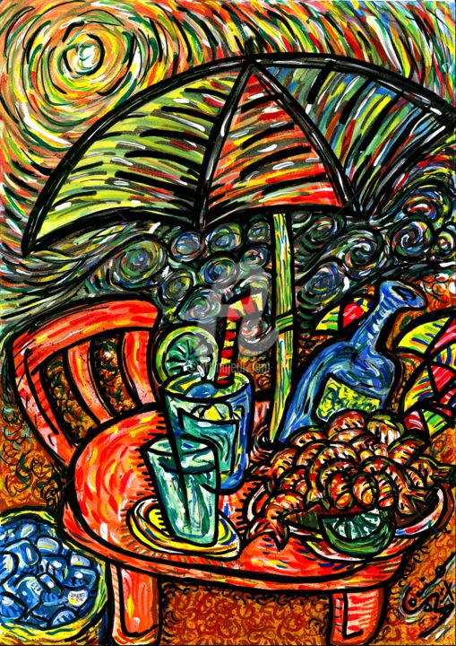 Pintura intitulada "mesa-na-praia-perui…" por Caio Ricci, Obras de arte originais, Guache