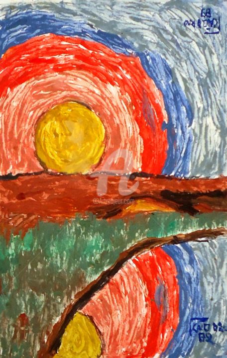 Pintura intitulada "Por do Sol no lago…" por Caio Ricci, Obras de arte originais, Acrílico