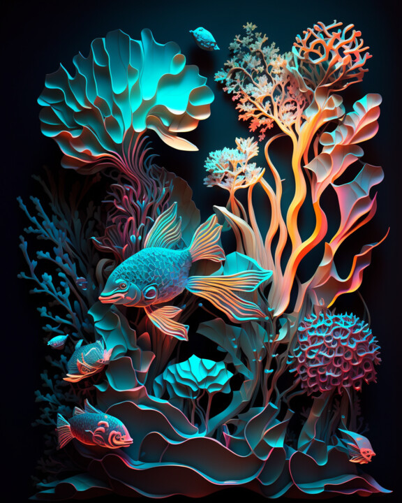 Arte digitale intitolato "Underwater Symphony" da Calahaan, Opera d'arte originale, Fotomontaggio