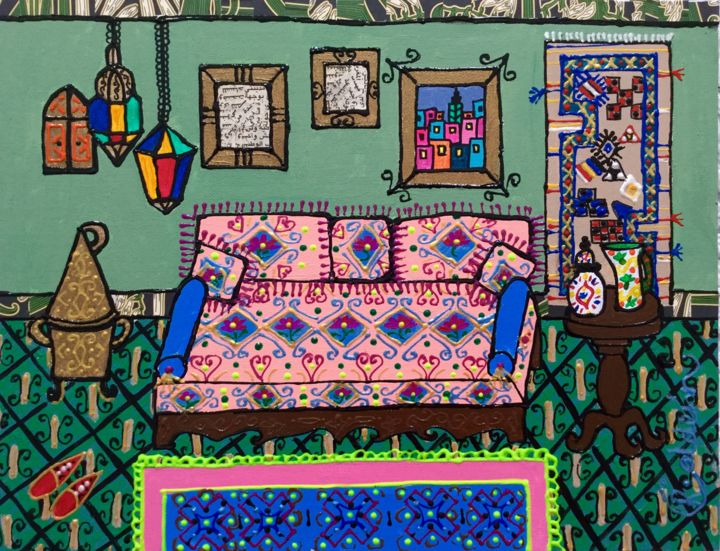 Pintura titulada "INTERIOR ÁRABE CON…" por Ruth Calderin, Obra de arte original, Acrílico