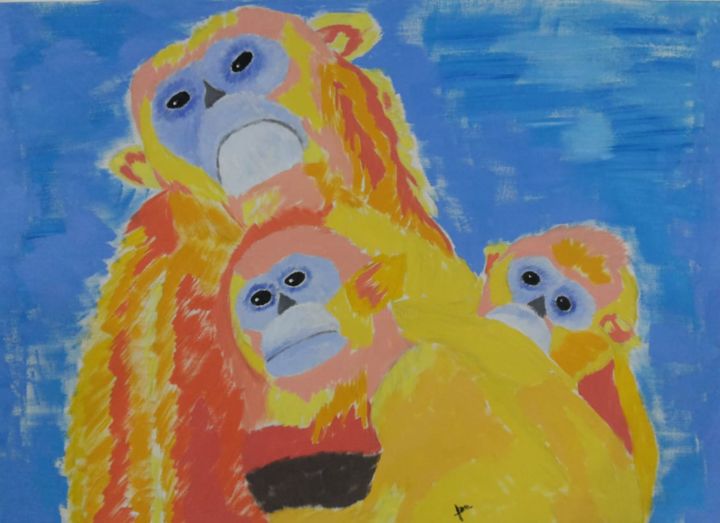 Pintura intitulada "Família de Macaco" por Calebe Barbosa, Obras de arte originais, Óleo