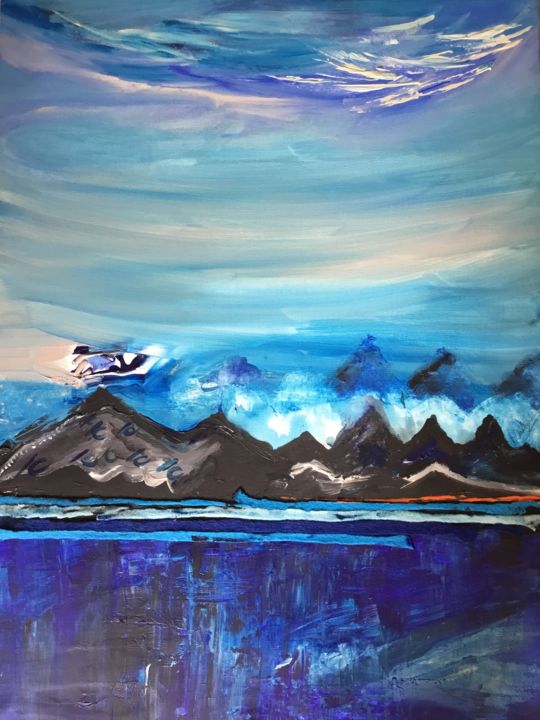 Painting titled "Montagnes du lac" by Danielle Calfond, Original Artwork, Acrylic