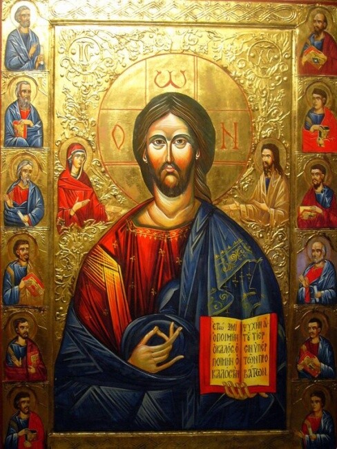 Painting titled "Jesus surrounded by…" by Calin Bogatean, Original Artwork