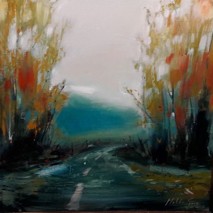 Painting titled "the road 2" by Calin Moldovan, Original Artwork, Acrylic