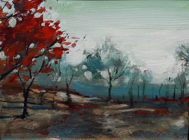 Painting titled "the autumn" by Calin Moldovan, Original Artwork, Acrylic