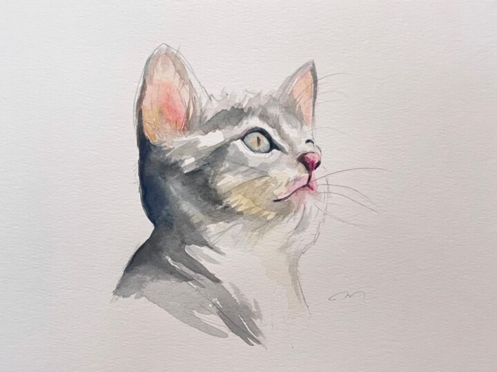 Картина под названием "Kitty" - Calla Tsukishiro, Подлинное произведение искусства, Акварель