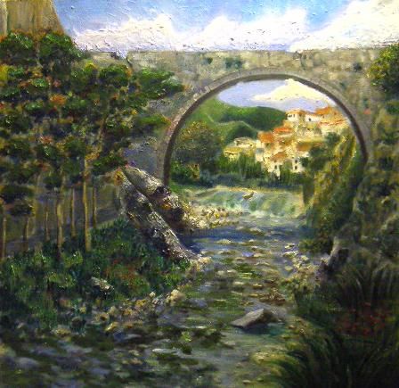 Pittura intitolato "el rio cidacos a su…" da Calle, Opera d'arte originale