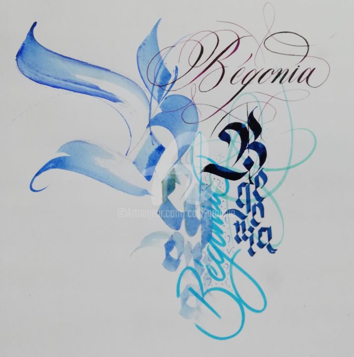 Drawing titled "Bégonia" by Calli-Style, Original Artwork, Ink