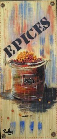 Painting titled "Epices" by Ruthy Fevrier Azzopardi, Original Artwork, Oil