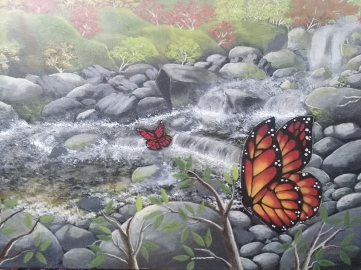 Pintura intitulada "flowing-water.jpg" por Oliver Gonzales, Obras de arte originais, Acrílico