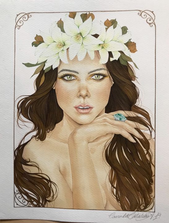 Painting titled "Lily" by Camila Cataldo, Original Art, Watercolor