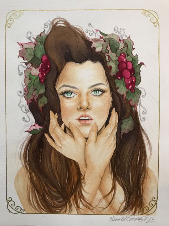 Painting titled "Uva" by Camila Cataldo, Original Art, Ink