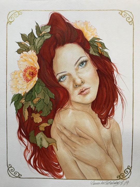 Painting titled "Fuego" by Camila Cataldo, Original Art, Ink