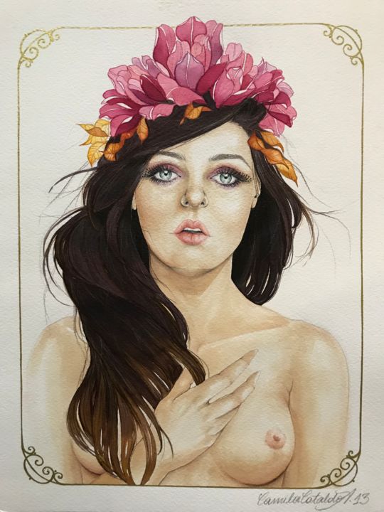 Painting titled "Orquidea" by Camila Cataldo, Original Artwork, Ink