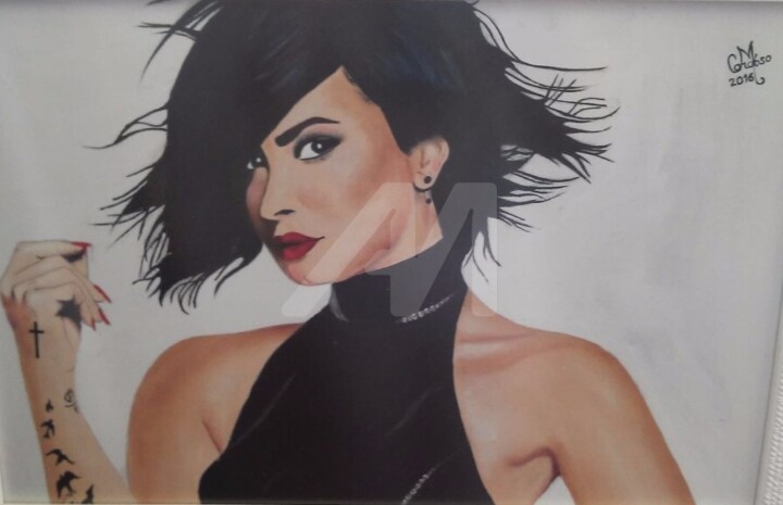 Pintura intitulada "Demi Lovato by Mila" por Camila Cardoso, Obras de arte originais, Acrílico Montado em Painel de madeira