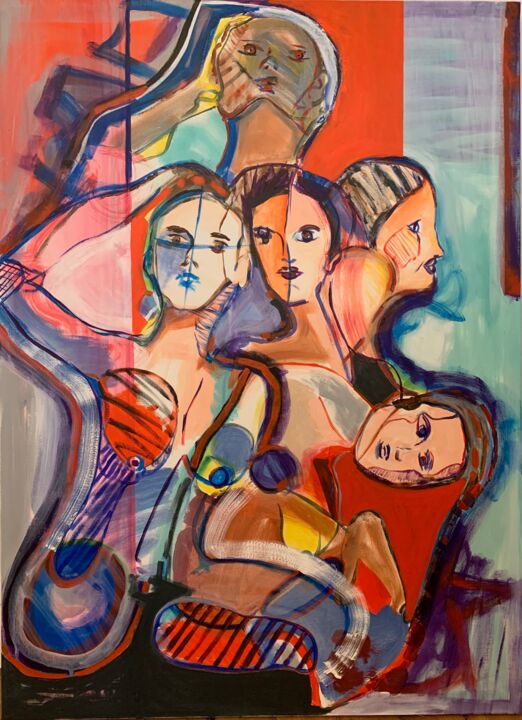 Картина под названием "Group1" - Camille Oudinot, Подлинное произведение искусства, Акрил Установлен на Деревянная рама для…