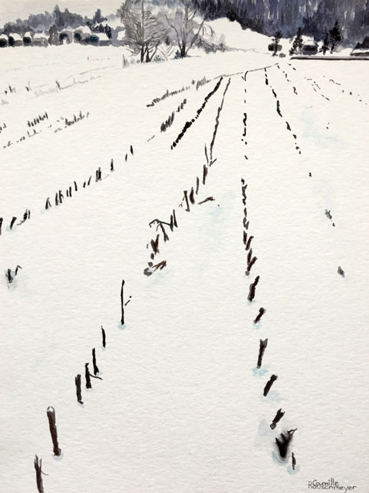 Peinture intitulée "Champ de neige" par Camille Rouschmeyer, Œuvre d'art originale, Aquarelle