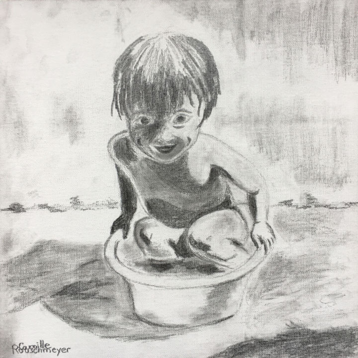 Dessin intitulée "Petit bain" par Camille Rouschmeyer, Œuvre d'art originale, Graphite Monté sur Carton