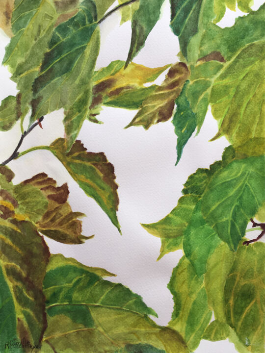 Painting titled "Feuilles volantes" by Camille Rouschmeyer, Original Artwork, Watercolor