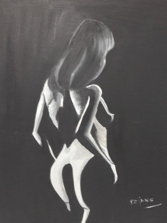 Peinture intitulée "La femme en noir" par Réjane Rocher, Œuvre d'art originale, Huile Monté sur Panneau de bois
