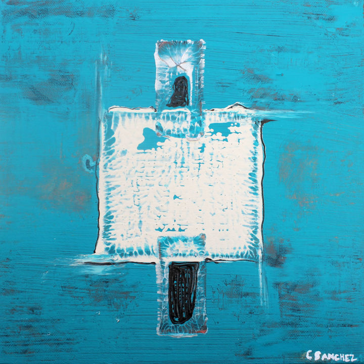 Painting titled "Blue box" by Camille Sanchez, Original Artwork, Acrylic