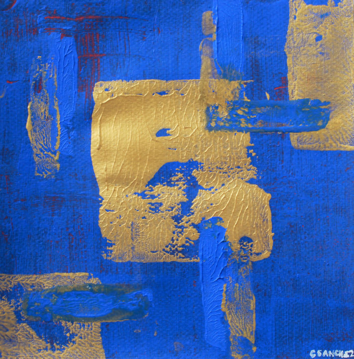 Painting titled "Gold Blue" by Camille Sanchez, Original Artwork, Acrylic
