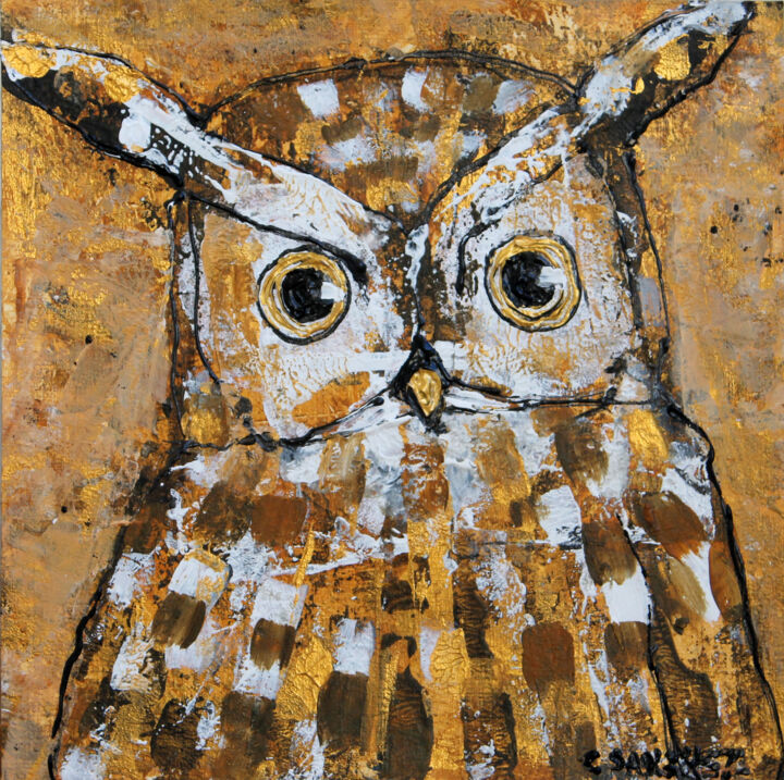 Malerei mit dem Titel "Great horned Owl" von Camille Sanchez, Original-Kunstwerk, Acryl