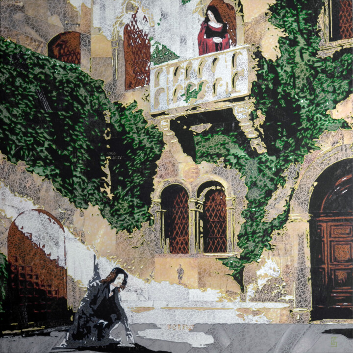 Schilderij getiteld "Aragorn + Arwen" door Camille Sohier, Origineel Kunstwerk, Digitale collage Gemonteerd op Frame voor ho…