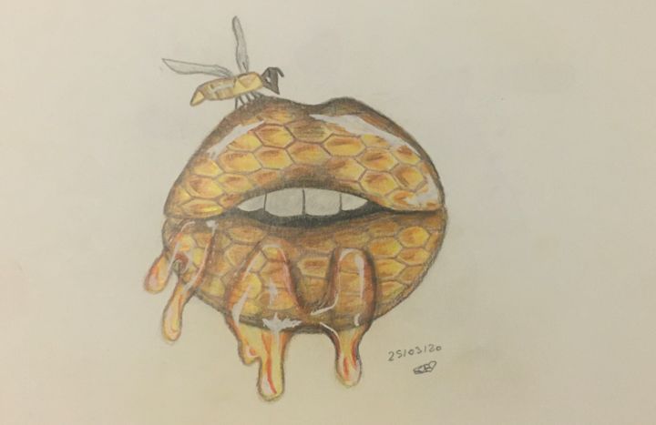 Drawing titled "La bouche de miel" by Camille Bruneau, Original Artwork, Pencil