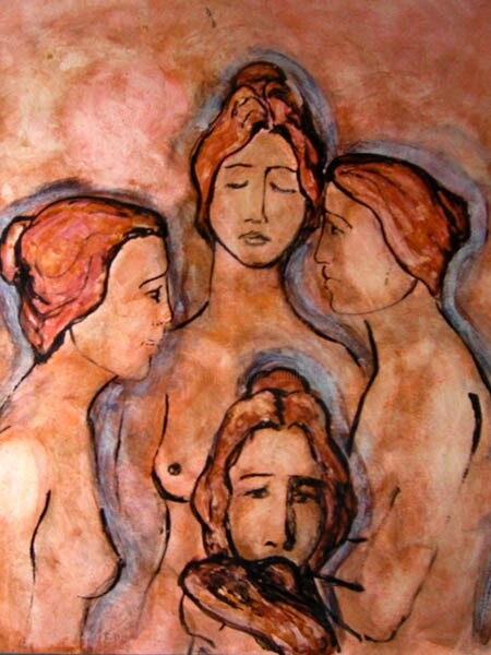 Painting titled "5 donne" by Cam Brivio, Original Artwork, Oil