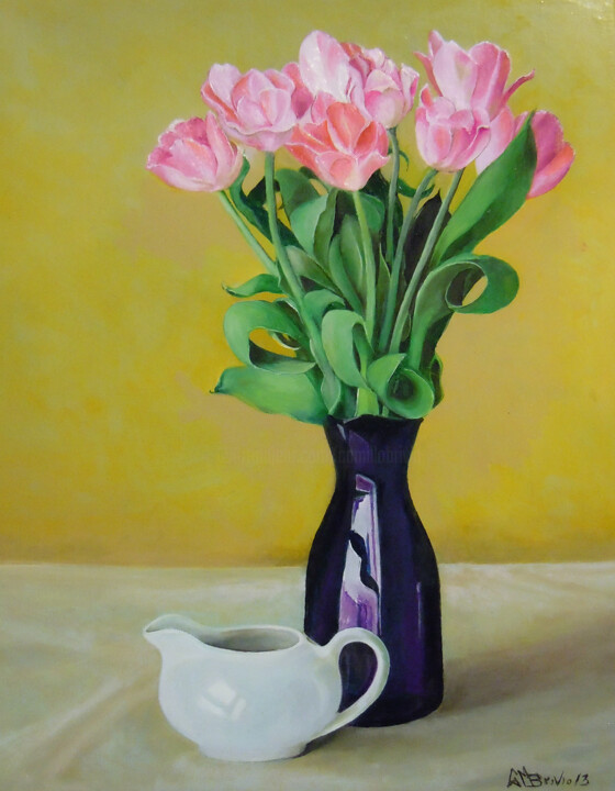 Painting titled "Tulipani" by Cam Brivio, Original Artwork, Oil