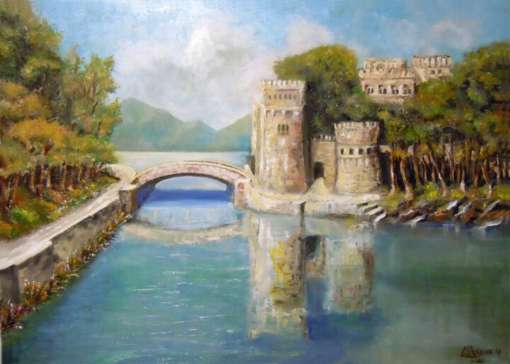 Malerei mit dem Titel "Landscape - Darsena" von Cam Brivio, Original-Kunstwerk, Öl