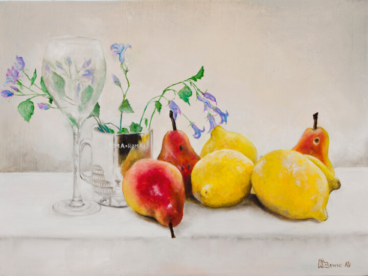 Картина под названием "still-life-01-limoni" - Cam Brivio, Подлинное произведение искусства, Масло