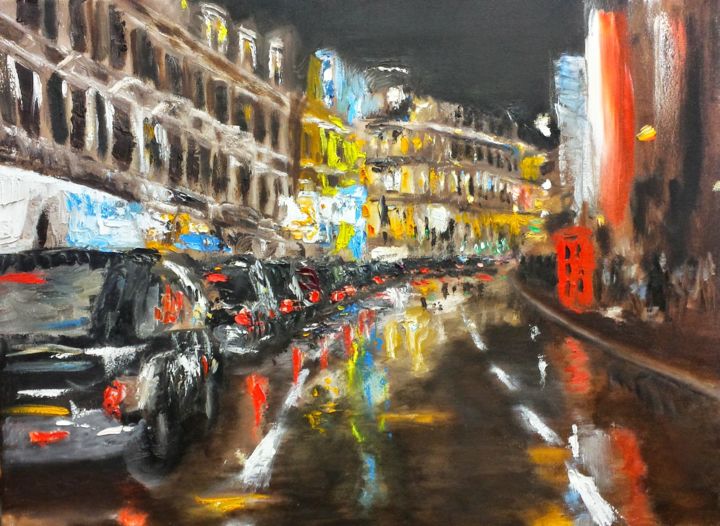 Painting titled "Street of London, l…" by Camilo Flores, Original Artwork, Oil