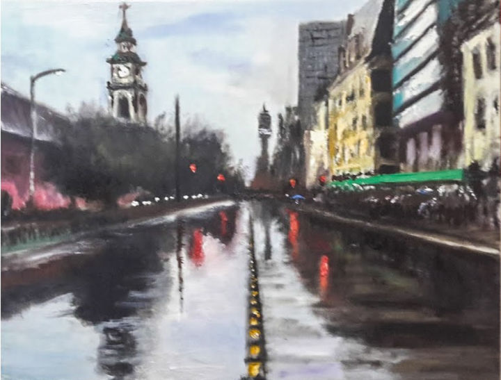 Painting titled "Alameda - Iglesia d…" by Camilo Flores, Original Artwork, Oil