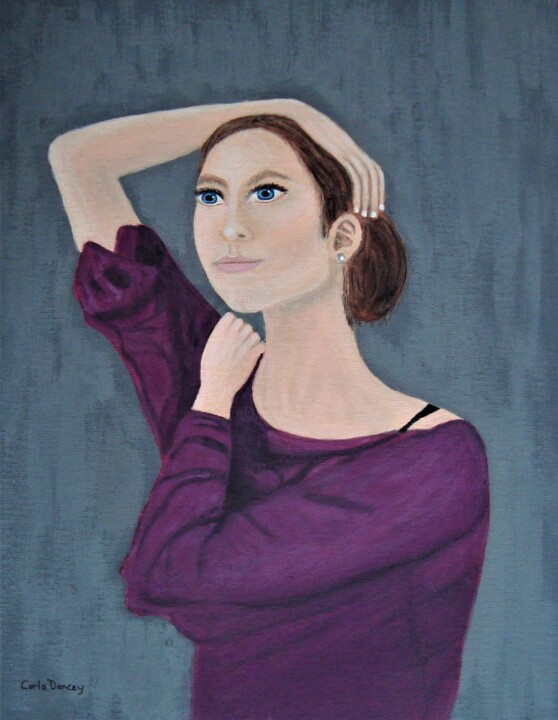 Schilderij getiteld "Lady In Purple Chif…" door Carla Dancey, Origineel Kunstwerk, Acryl