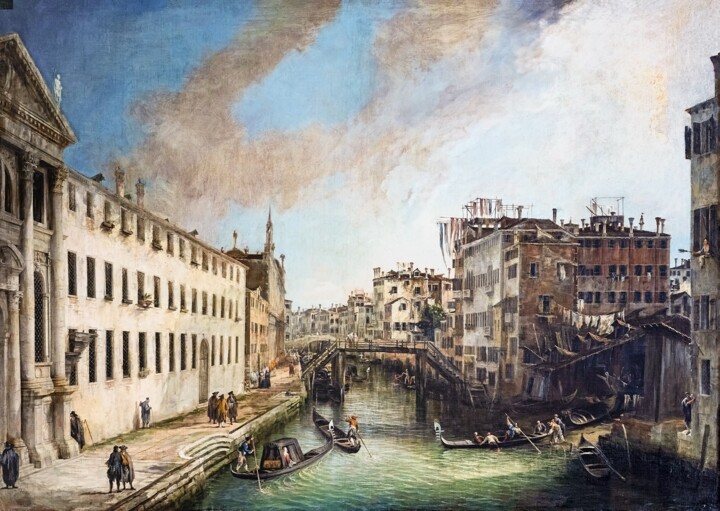 Pintura intitulada "Il rio dei Mendican…" por Canaletto, Obras de arte originais, Óleo