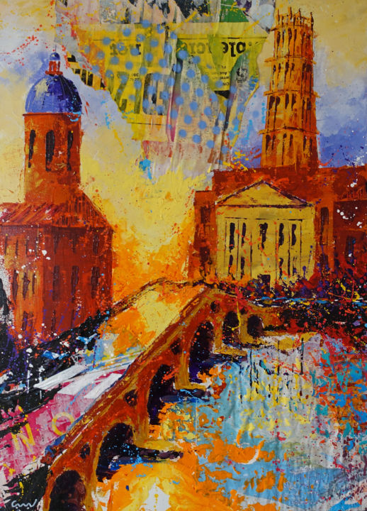 Painting titled "Toulouse Pont Neuf" by Jean-Michel Canal, Original Artwork, Acrylic