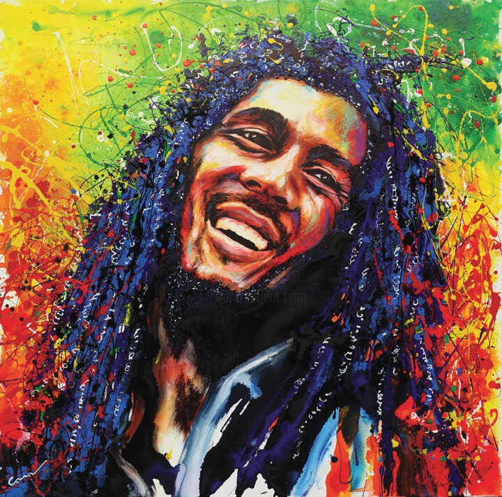 Painting titled "BOB MARLEY" by Jean-Michel Canal, Original Artwork, Acrylic Mounted on Wood Stretcher frame