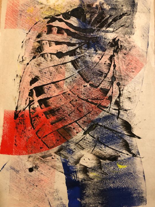 Printmaking titled "Static Grphic2" by Canan Topaloglu, Original Artwork, Monotype Mounted on Cardboard