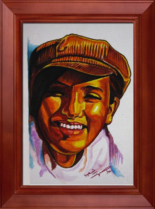 Painting titled "sourire par l'artis…" by Riyadh Benchaib, Original Artwork