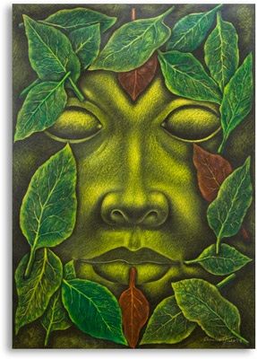 Pintura titulada ""Mask among leaves1"" por Candidogallo, Obra de arte original, Otro
