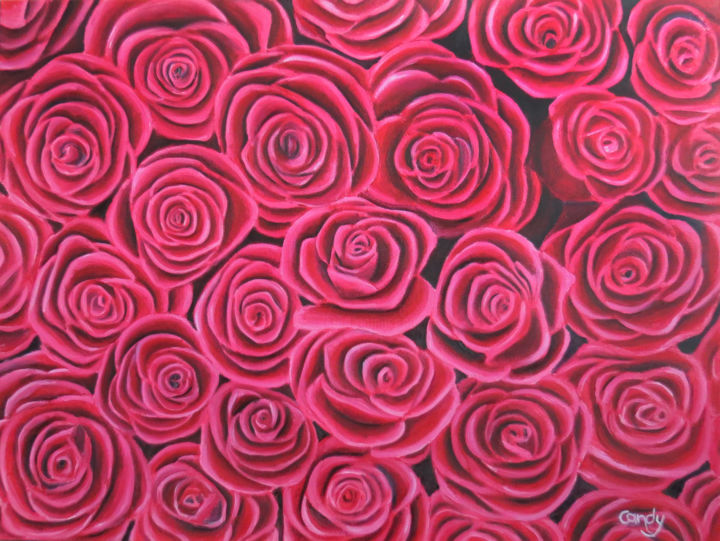 Pittura intitolato "Love of roses" da Candy Pelletier, Opera d'arte originale, Olio