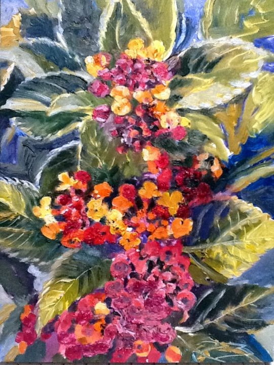 Painting titled "Lantana" by Candy Barr, Original Artwork, Oil